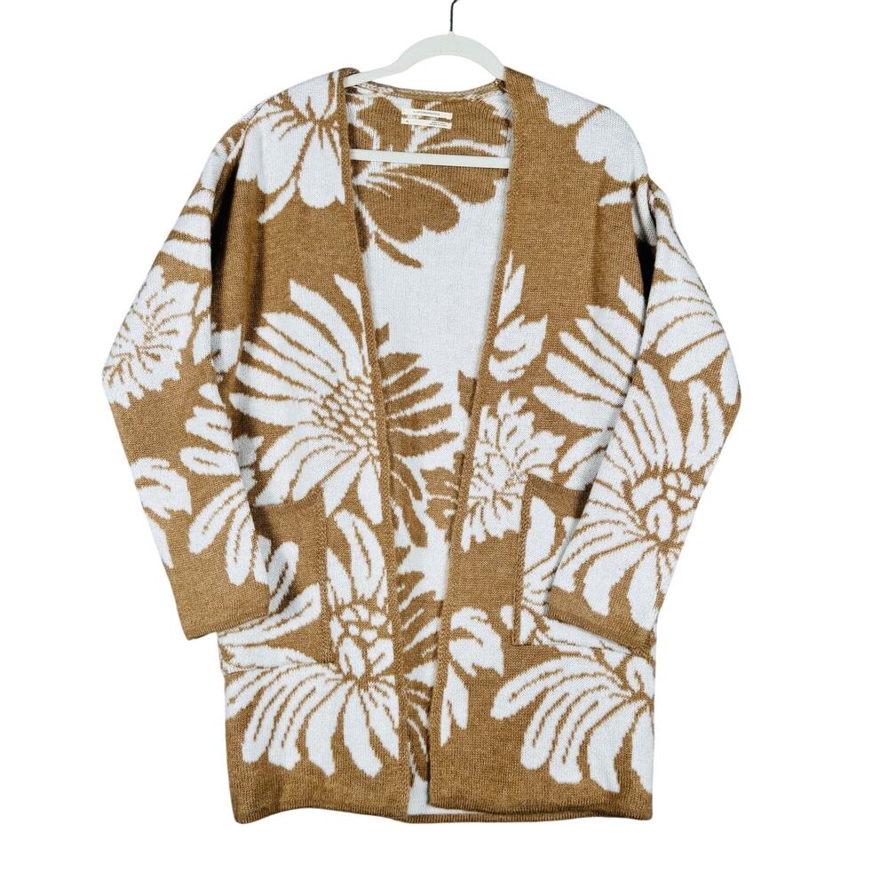 Anthropologie Brown and White Floral Cardigan